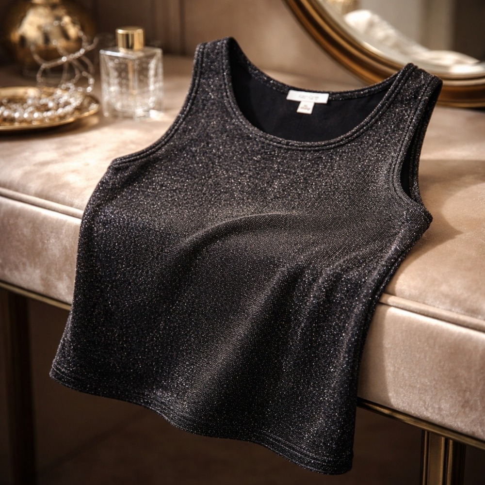 Karen Kane XL Shimmer Top Black Silver Tank Sleeveless‎ Cocktail Blouse Goth